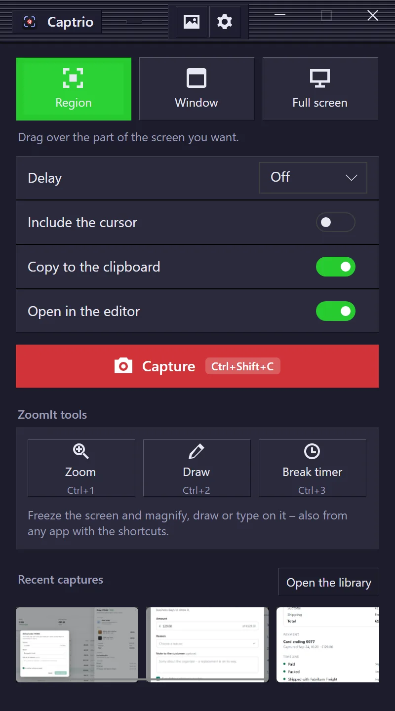 Liveora Snap's capture panel in the Classic skin